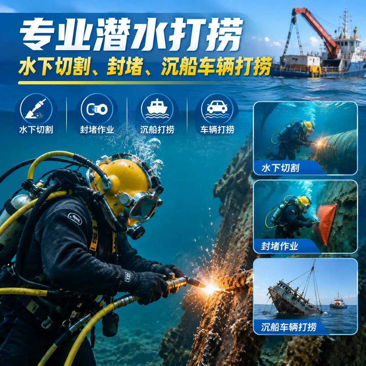专业潜水打捞｜水下切割、封堵、沉船车辆打捞定南